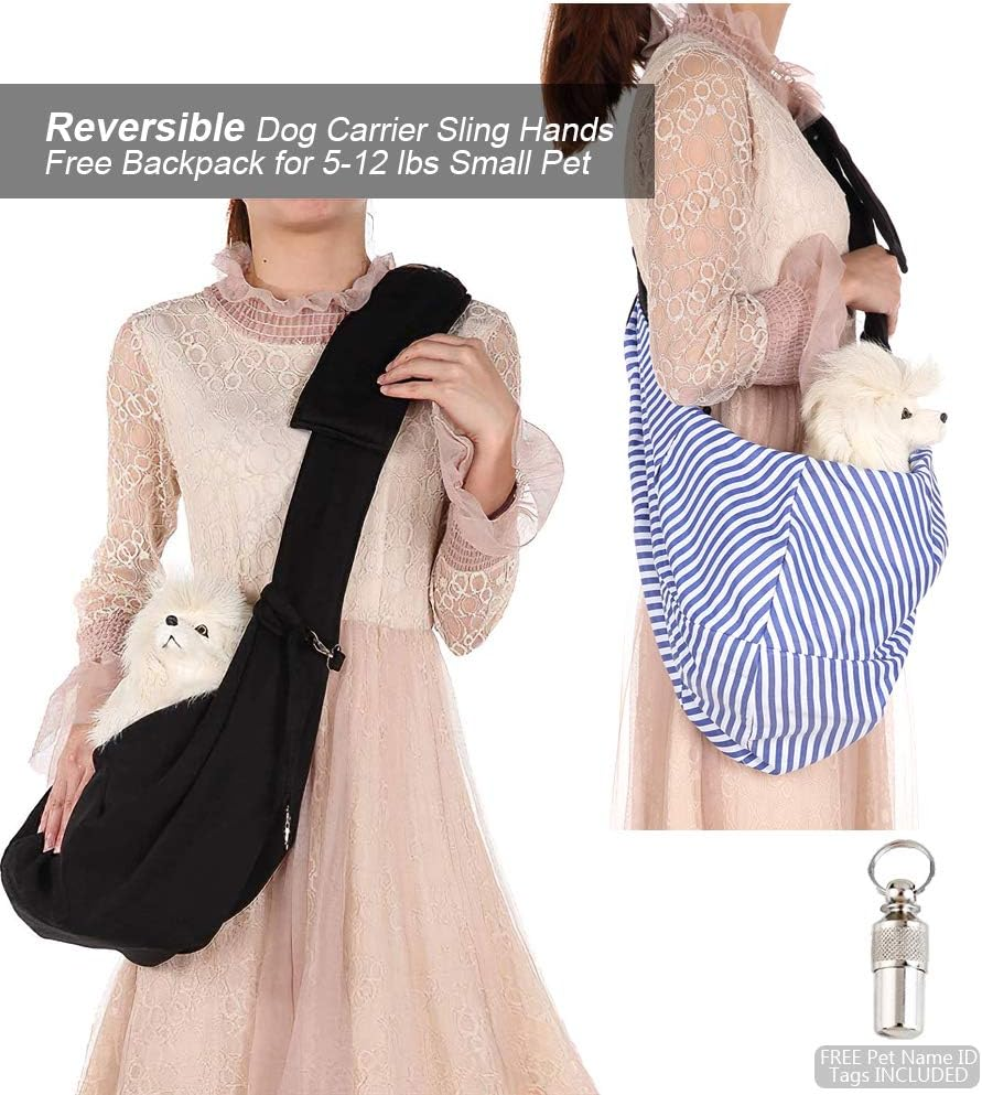 Lynkaye Small Dog & Cat Travel Bag - Hands Free Pet Carrier with Adjustable Strap & Stainless Steel ID Barrel (Black, up to 12 Lbs) - Black(Up To 12 Lbs) image number 2