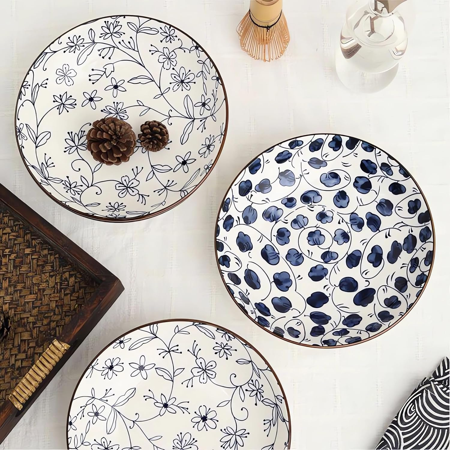 Set of 4 Ceramic Dinner Plates, 8 Inch Ceramic round Plates Kitchen and Home Gathering Ceramic Plate C10 (J Set of 4, 8 Inches) image number 3