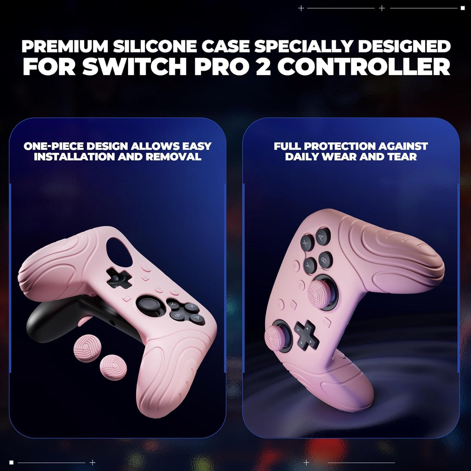 Playvital for Nintendo Switch 2 Pro Controller Silicone Cover &ndash; Samurai Edition Protective Skin Case for Switch 2 Pro Controller with Back Button Caps & Thumb Grips & Stickers - Cherry Blossoms Pink