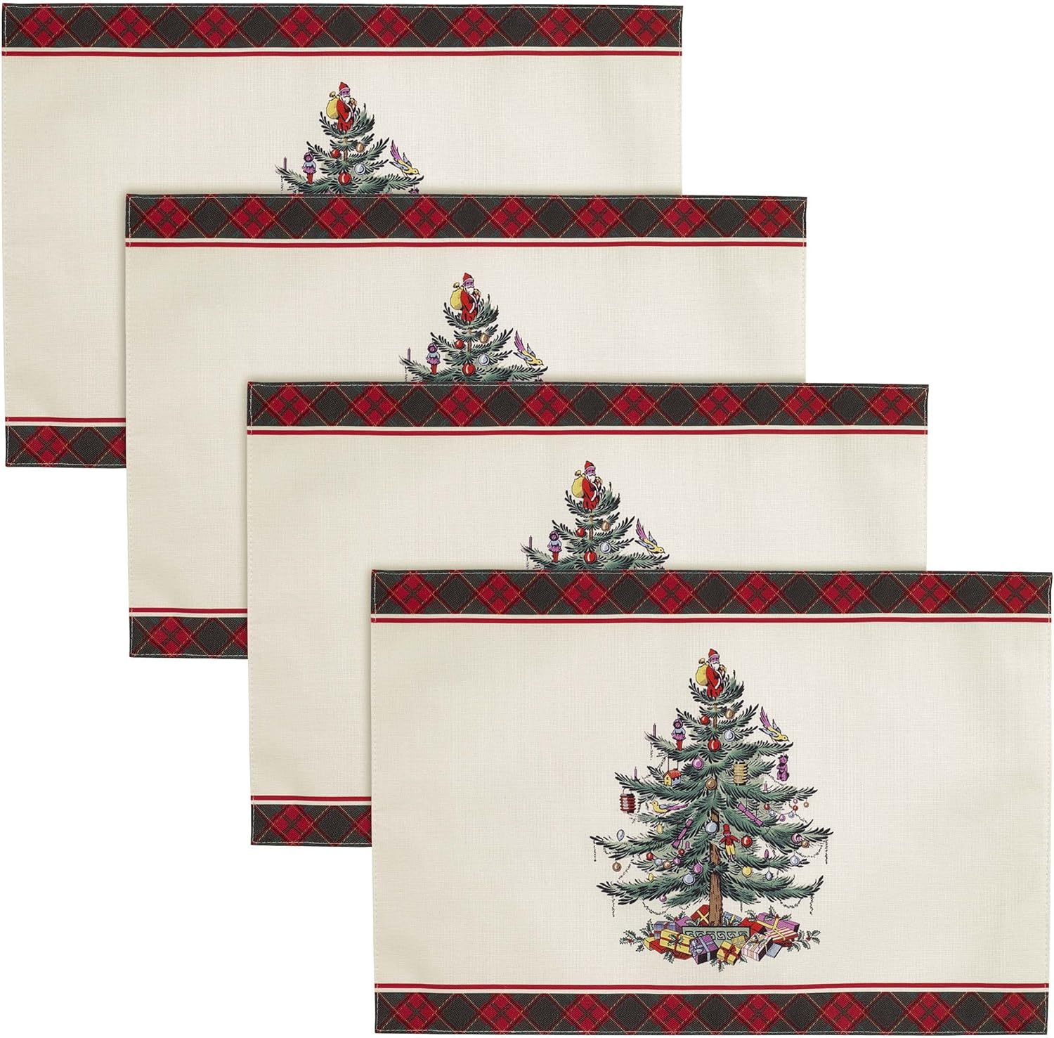Spode - Fabric Tablecloth, Holiday Home Decor Christmas Tree Tartan Collection, 52" X 70"