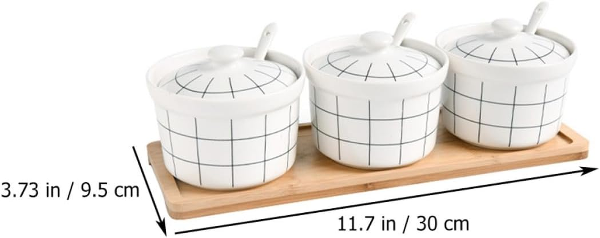 Happyyami Ceramic Salt Jar Spice Storage Jars Condiment Box Set with 3 Spoons Bamboo Lid Kitchen Seasoning Canisters for Home Cooking and Dining image number 1