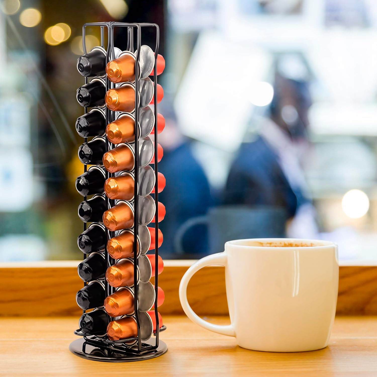 Coffee Pod Holder for Nespresso Pods, 40 Capsule Capacity, 360&deg; Rotating Coffee Pod Storage Tower Stand, Black, Rust-Proof, Soft Base, 37Cm High, Ideal Coffee Pod Holder for Kitchen, Office, Canteen image number 1