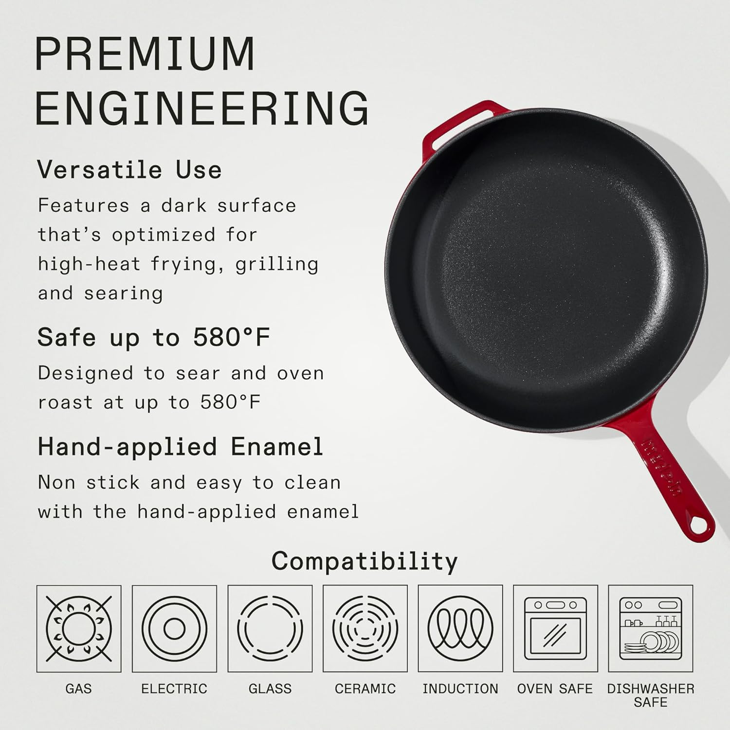 Made in Cookware - Enameled Cast Iron Skillet - Red - Exceptional Heat Retention & Durability - Professional Cookware France - Induction Compatible - Red image number 6