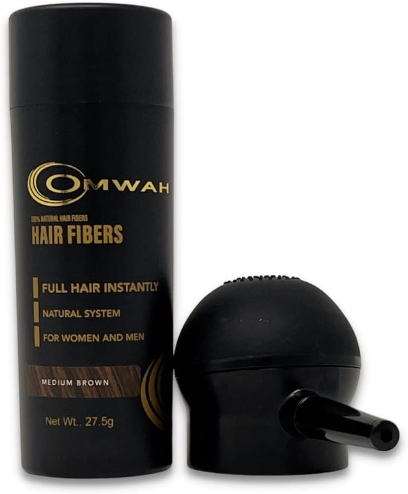 OMWAH Hair Fibers for Thinning Hair Men - 2-In-1 Kit 27.5G, Hair Building Fibers & Spray Applicator, Natural Thick Hair Filler, Conceals Hair Loss (Medium Brown, 27.5G) image number 3