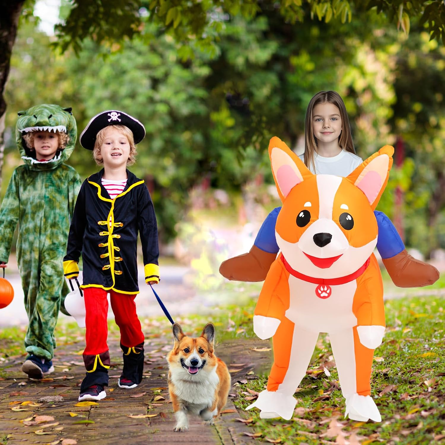 Inflatable Dog Costume for Adult Kids Halloween Blow up Ride on Corgi Costumes Animal Suit Women Girls Cosplay Fancy Party image number 1