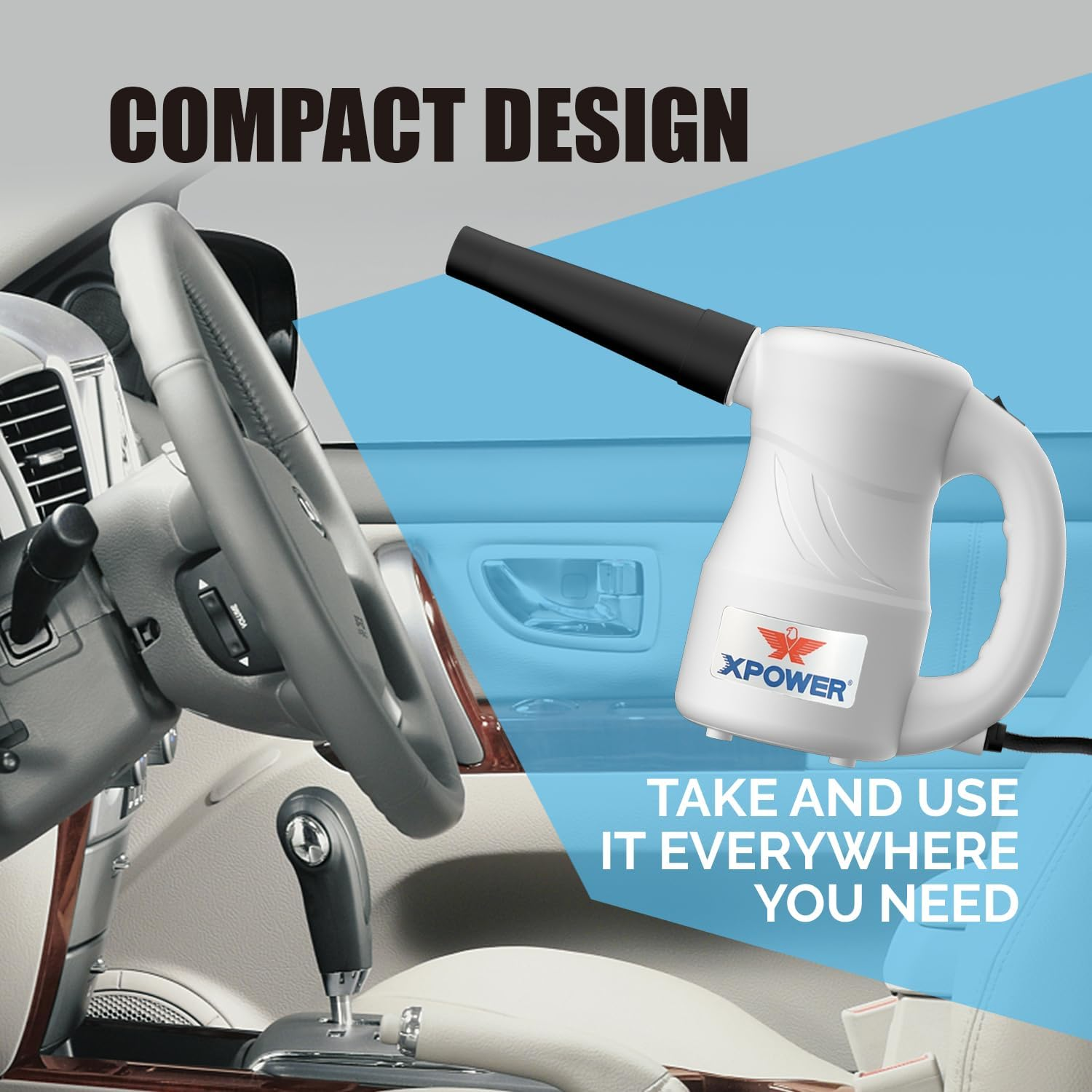 XPOWER Electric Air Duster for Dusting Drying Inflating Blowing Car Detailing Computer Leaf Blowing (White, A-2S) image number 6