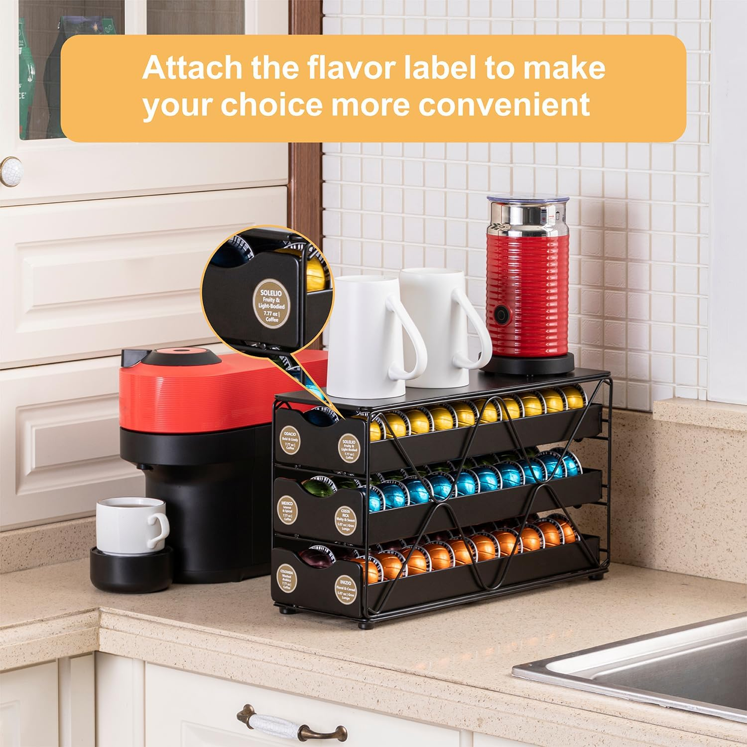 Flagship for Nespresso Pod Holder Vertuo Pod Drawer Large Mullti Tier Coffee Pod Holder(3 Tier (60Pods Capacity)) image number 1