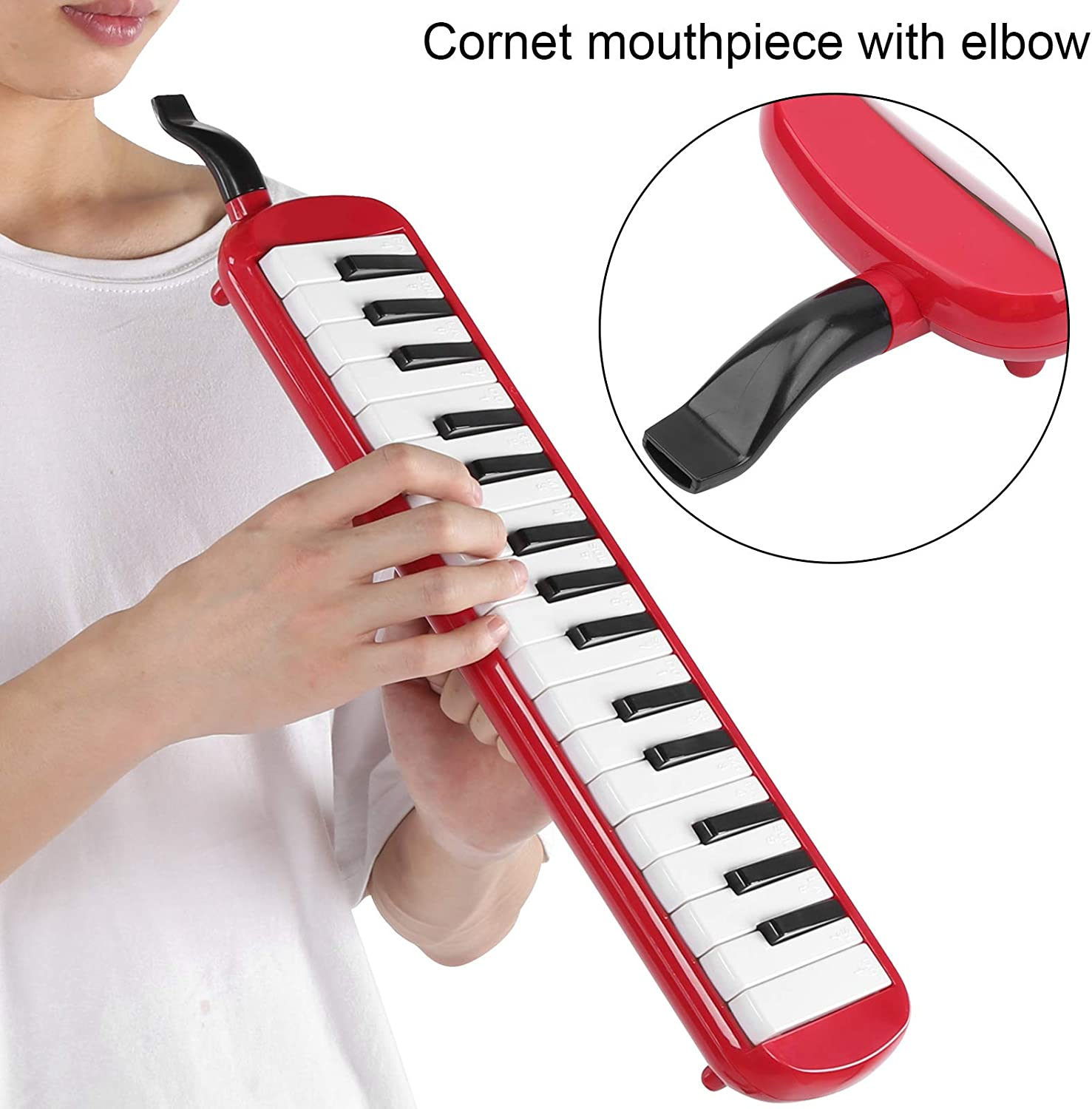 32 Key Melodica, Air Piano Keyboard Musical Instrument with Carrying Bag, Soft Blowpipe, Short Mouthpiece, Professional Mouth Melodica Keyboard for Kids Beginners Adults Gift (Red) image number 6