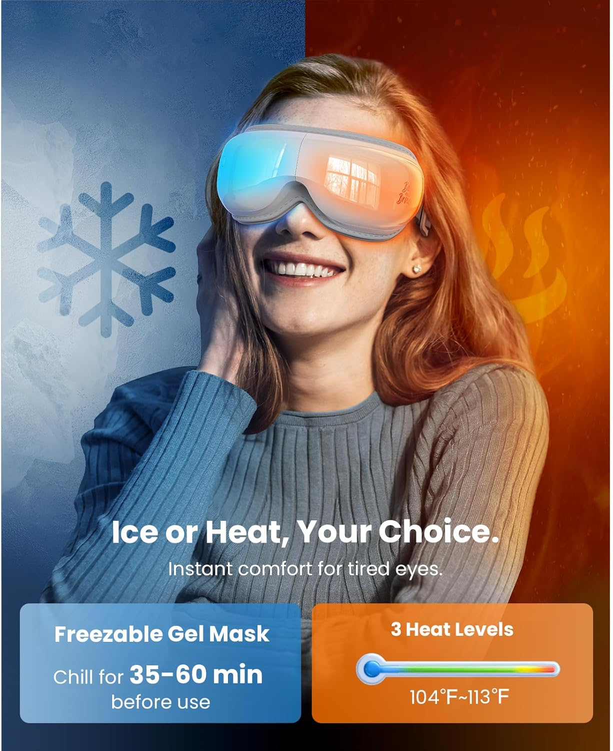 Eye Massager with Heat and Cooling for Migraines, Bob and Brad Eyeoasis 3 Electric Sleep Mask with Music to Ease Puffy Dry Eyes, Dark Circles, Eye Strain, Mothers Day Gifts - White image number 3