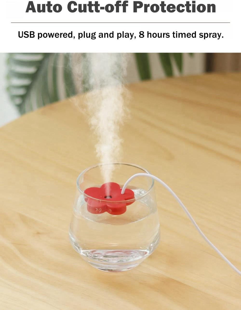 USB Mini Flower Humidifier, Portable Personal Air Humidifier Mist Machine Fog Maker for Home Bedroom Office Desktop (Flower-Blue+Red) image number 3