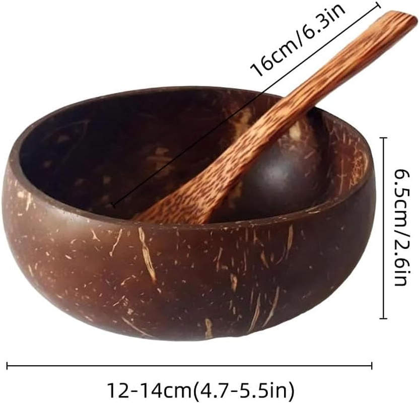 AIMALL 2PCS Natural Coconut Shell Bowls, Handcrafted Tableware for Rice, Desserts, Fruits, and Salads image number 2