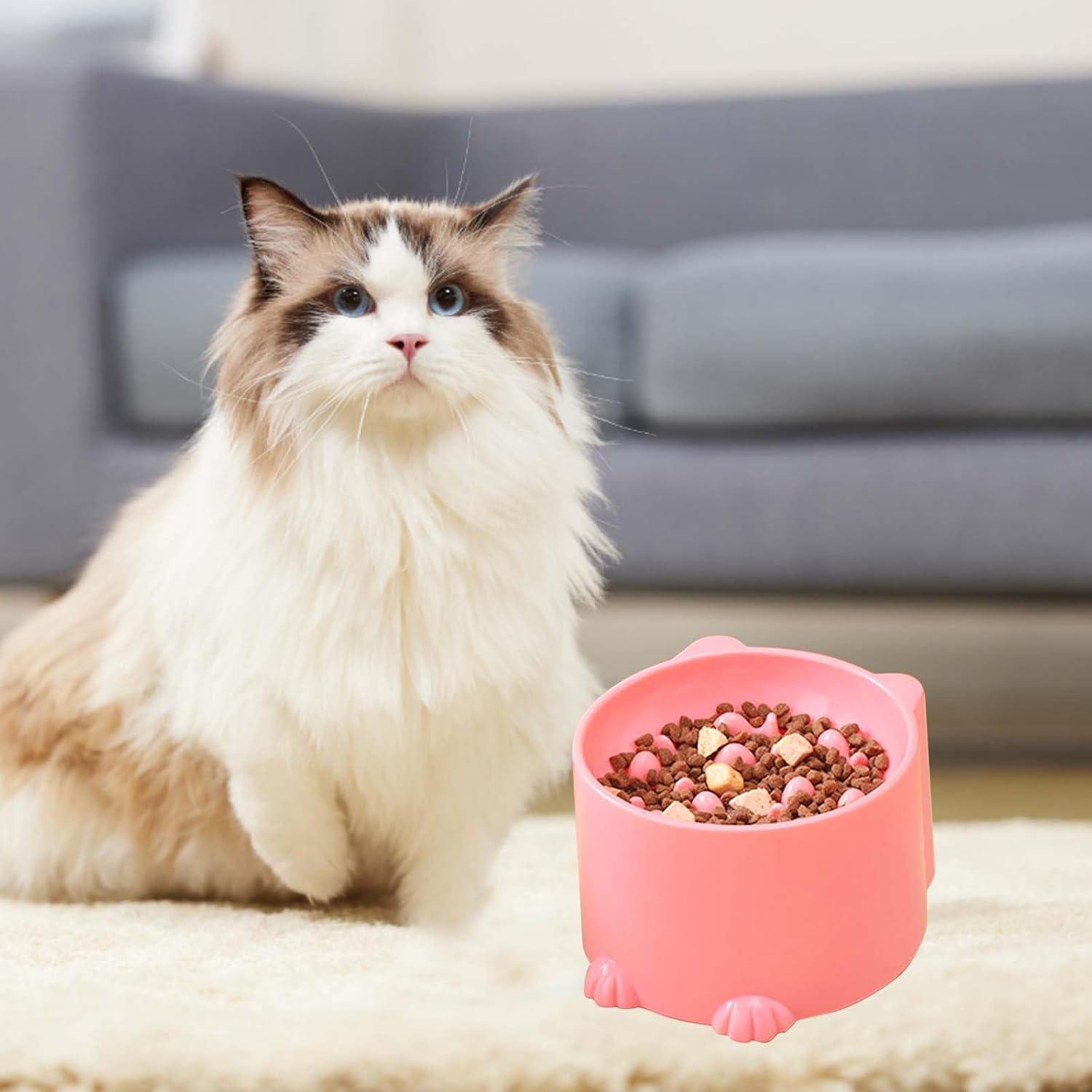 2 Pack Slow Feeder Cat Bowls, Raised Spill Proof Slow Eating Pet Food Dishes for Neck Support, Cat Puzzle Feeder anti Gulping, Suitable for Cats and Small Dogs (Pink, Blue) image number 6