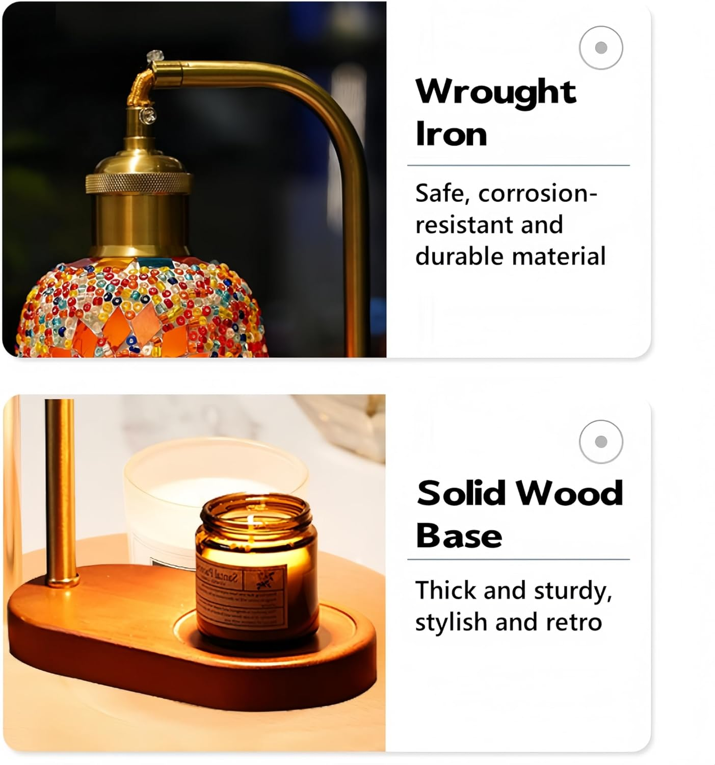 Mosaic Glass Candle Warmer Lamp with Base, Electric Dimmable Wax Melt Warmer for Scented Jar Candles, Morocca Lamps,Home Decor Gifts for Bedroom Office, Mom Women Friends image number 4