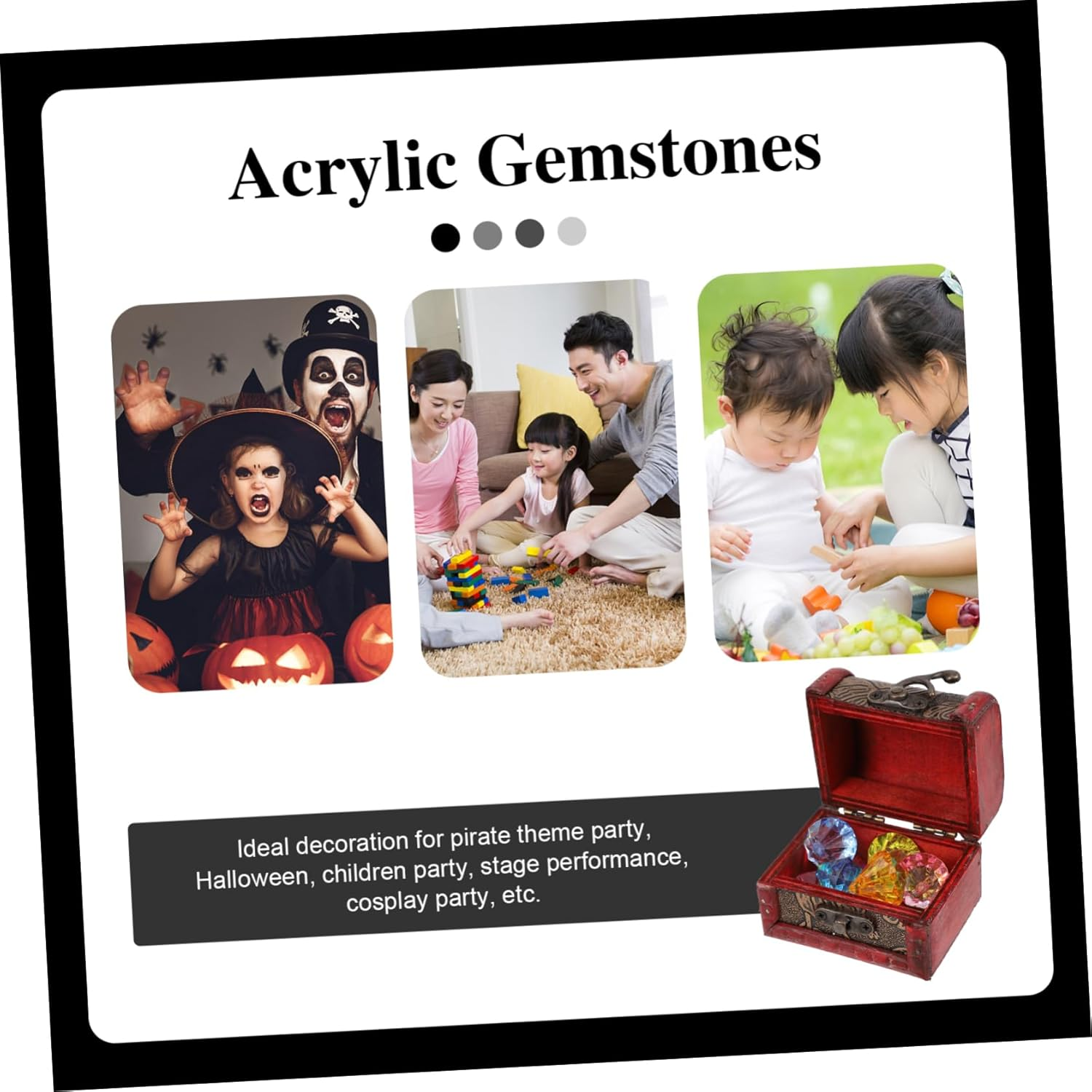 Hohopeti 1Set Pirate Treasure Chest with Gemstones Acrylic Keepsake Box for Treasure Hunts Party Decorations and Stage Props Design for Imagination image number 4