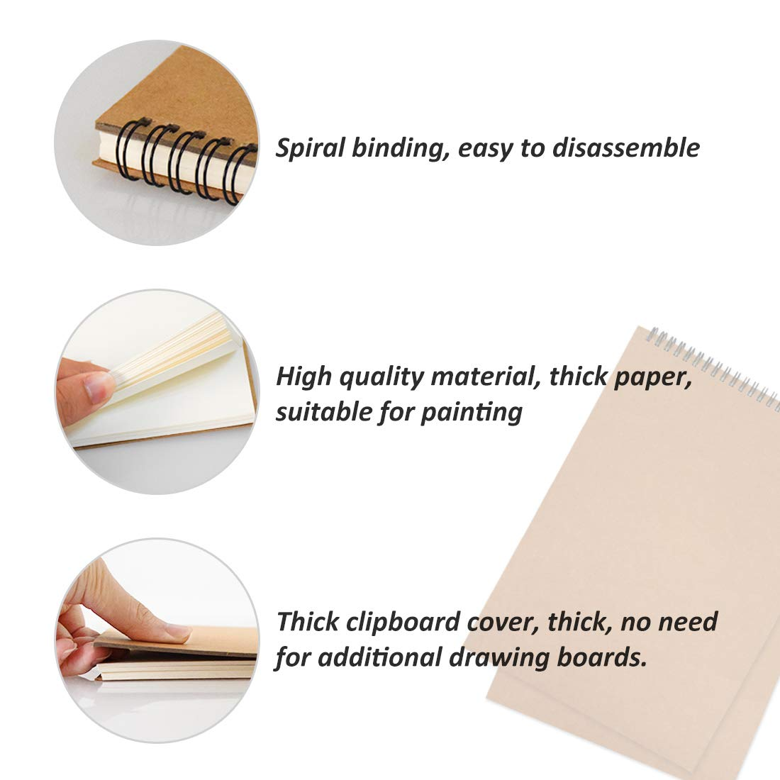 KXF Spiral Sketchbook Pad A4 Sketch Book Blank 60 Pages Artist Sketch Pad with Hardback Cover 130Gsm Sketch Paper A4 Art Drawing Book image number 4