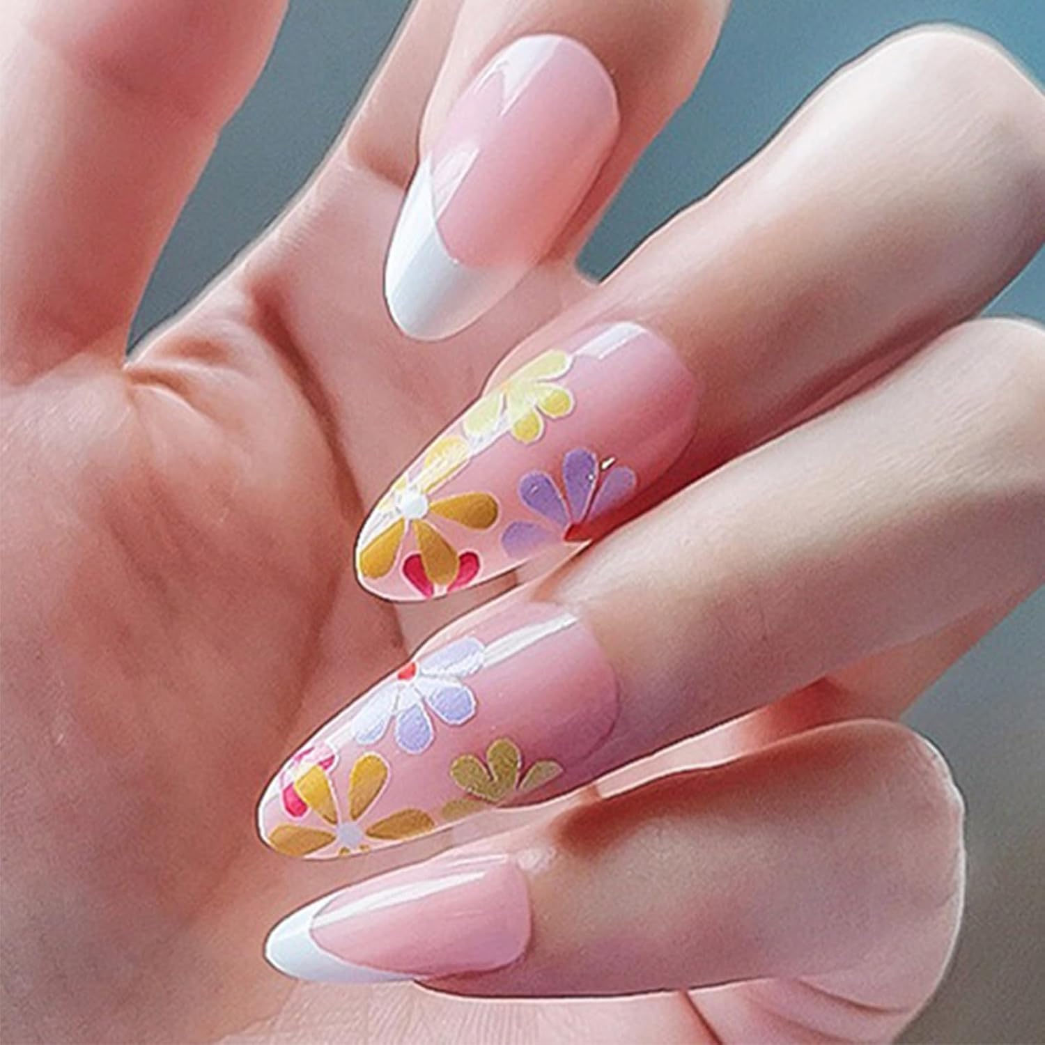 Mrltau 96 Pcs Kids Nails, Sweet Artificial Nails for Sticking, Designs of Flowers, Cherries, Dots and Lines, Artificial Nails Gift for Girls, Press on Nails Children image number 2