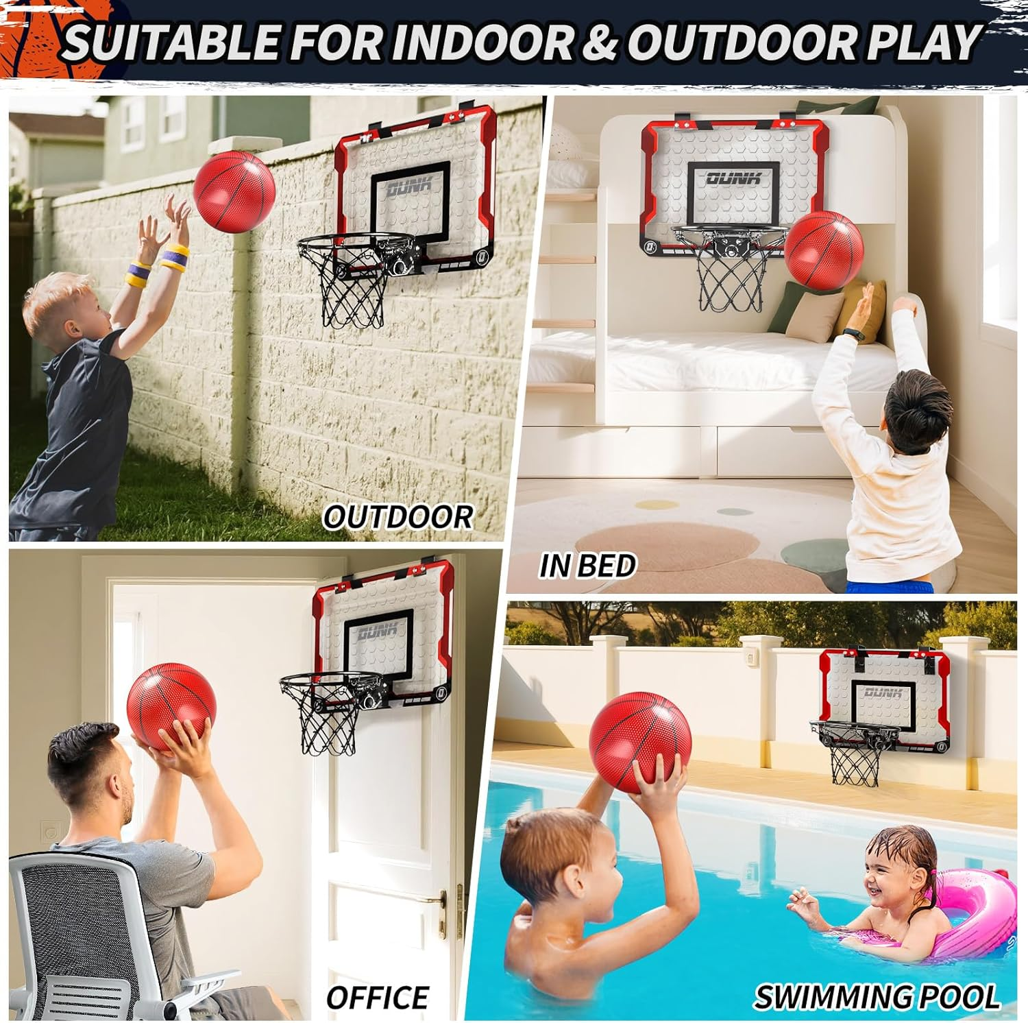 Basketball Hoop for Kids 3 4 5 6 7 8 Year Old Boys - Ball Toys Game with 4 Balls, Indoor Outdoor Sports Games for Kids Aged 3-12, Teens Gift image number 2