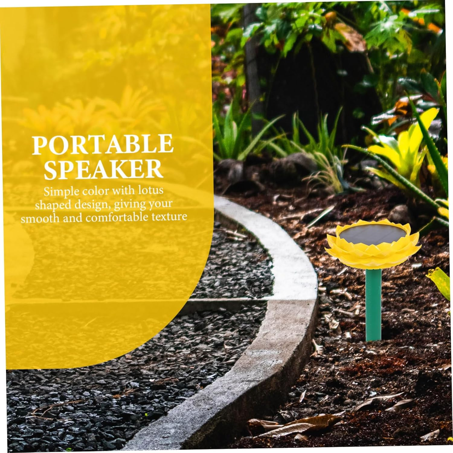 PERSELOSO Solar Powered Lotus Shaped Outdoor Speaker Music Player for Garden with Buddha Songs Lightweight and Easy Operation Yellow image number 3