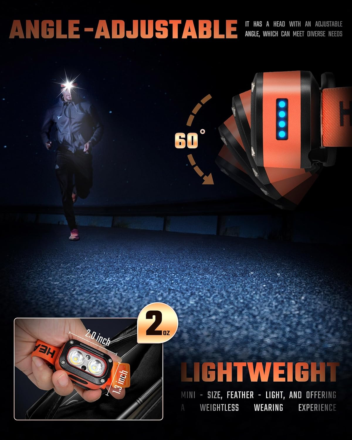 LED Headlamp, 2 Pack High Lumens USB Rechargeable Dual Light Headlight for Hardhat with Motion Sensor, Red Warning Light Up/Down Adjustable, Waterproof Head Lamps for Camping, Car Maintenance image number 4