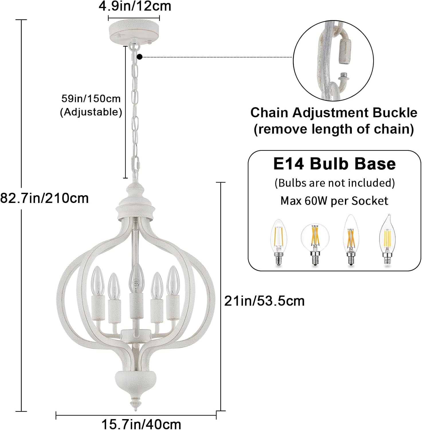WTUOING White Chandeliers 5 Lights Vintage French Country Chandelier for Living Room Bedroom Kitchen Hallway image number 2