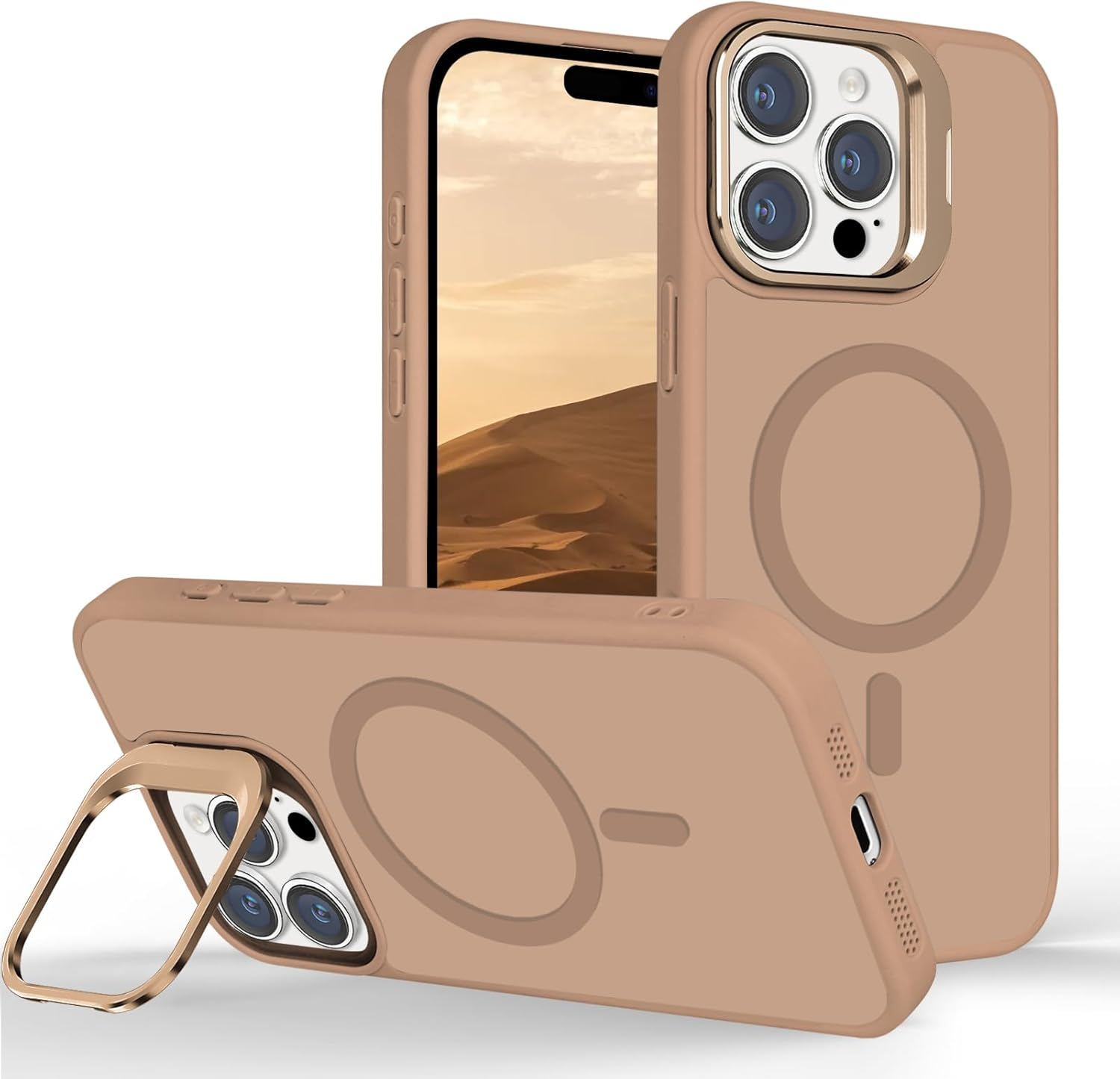 Tcaraersing for Iphone 17 Air 6.5" Magnetic Case with Stand [Compatible with Magsafe] Built-In Camera Ring Holder Stash Kickstand Slim Matte Frosted Cover Anti-Fingerprint,Translucent Black