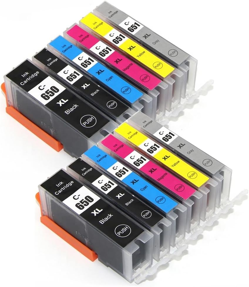 Extraprint 12 Pack Ink Cartridges [2BK,2PBK,2C,2M,2Y,2GY] Compatible Replacement for Canon PGI-650XL PGI650XL CLI-651XL - High Yield Inkjet Cartridges for PIXMA IP8760 MG6360 MG7160 MG7560