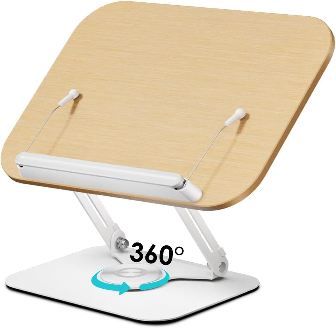Book Stand for Reading,Book Holder, Height&Angle Adjustable, 360&deg; Rotating Base, Foldable and Portable, Lightweight for Office, Kitchen, School Textbook, Recipe,Kindle,Tablet (Dark Wood)