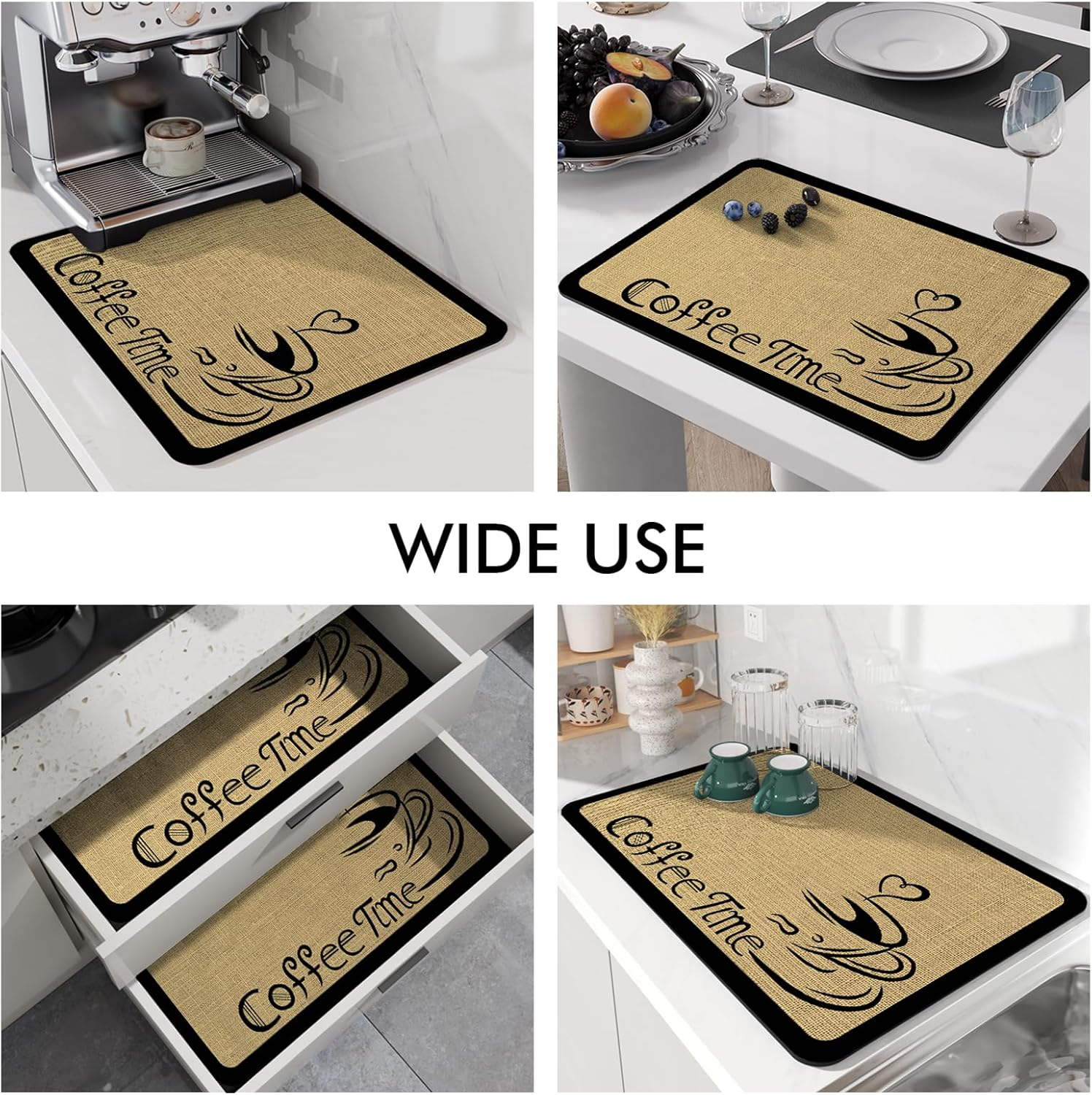 LIMNUO Coffee Mat Super Absorbent Dish Drying Mat Coffee Bar Accessories Match with Coffee Machine Coffee Pot Large Drying Mats for Kitchen Counter (43X78Cm) image number 3