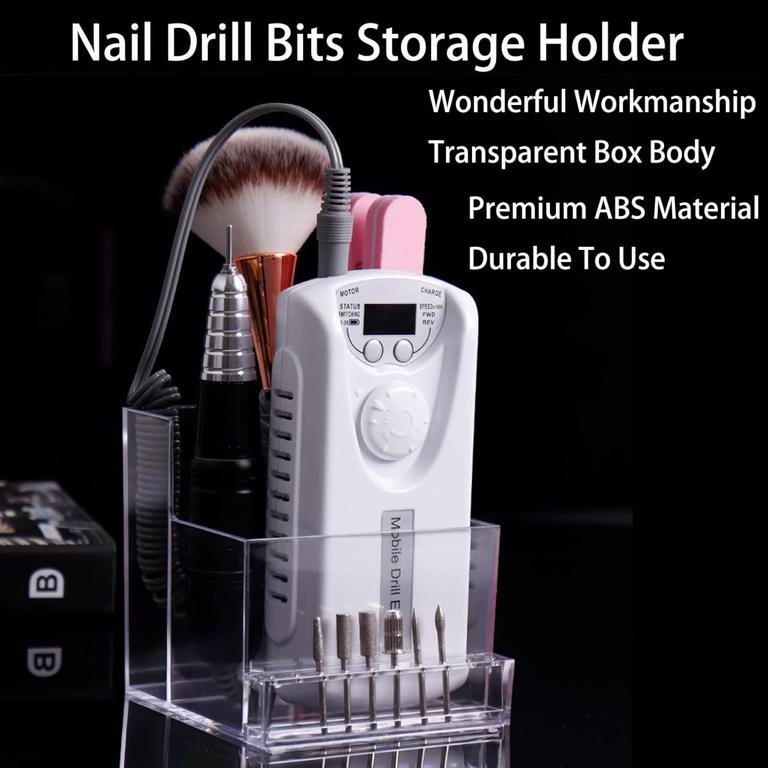 LXIANGN Nail Drill Machine & Bits Holder Storage Case,Transparent 10 Holes Nail Drill Grinding Bit Organizer Nails Manicure Tools Display Box for Nail Salon (Clear) - Pink image number 7