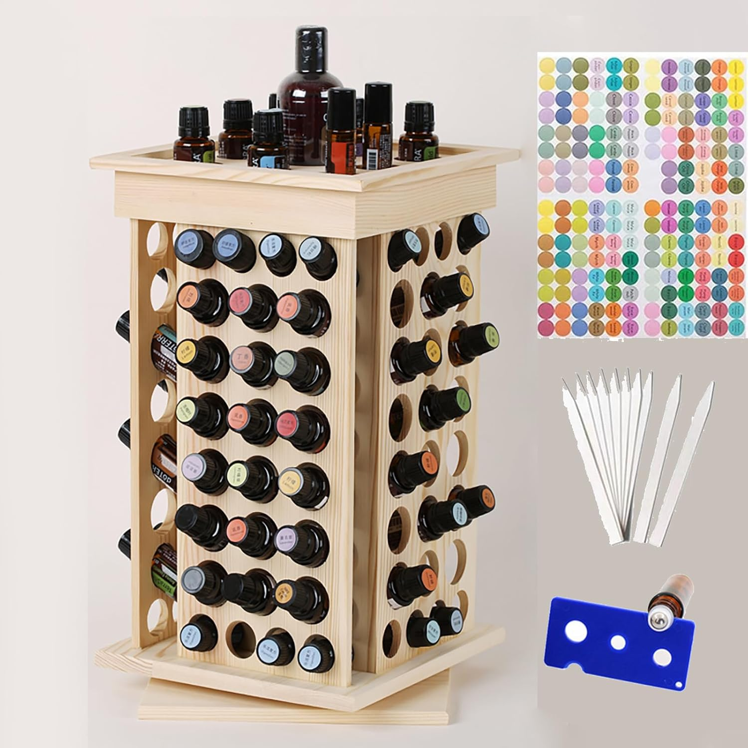 Xixibuy Wooden Essential Oil Kit - Storage Organizer and Travel Display for 30 Bottles with Oil Opener, Stickers, Perfume Test Paper