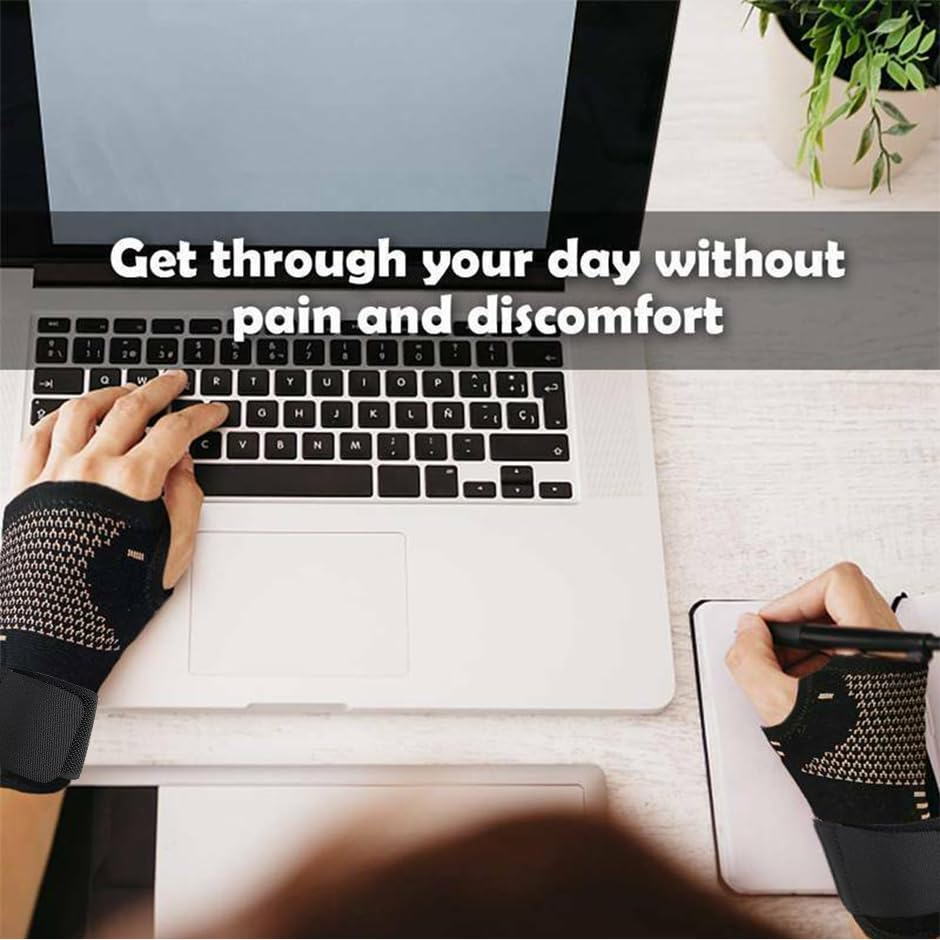 1 Pair Copper Compression Arthritis Gloves Fingerless with Band - Warmth Therapeutic Gloves for Pain Relief, Improve Circulation in Wrist & Hand, Wrist Brace Support for Carpal Tunnel & Sprain (S Size ) image number 3