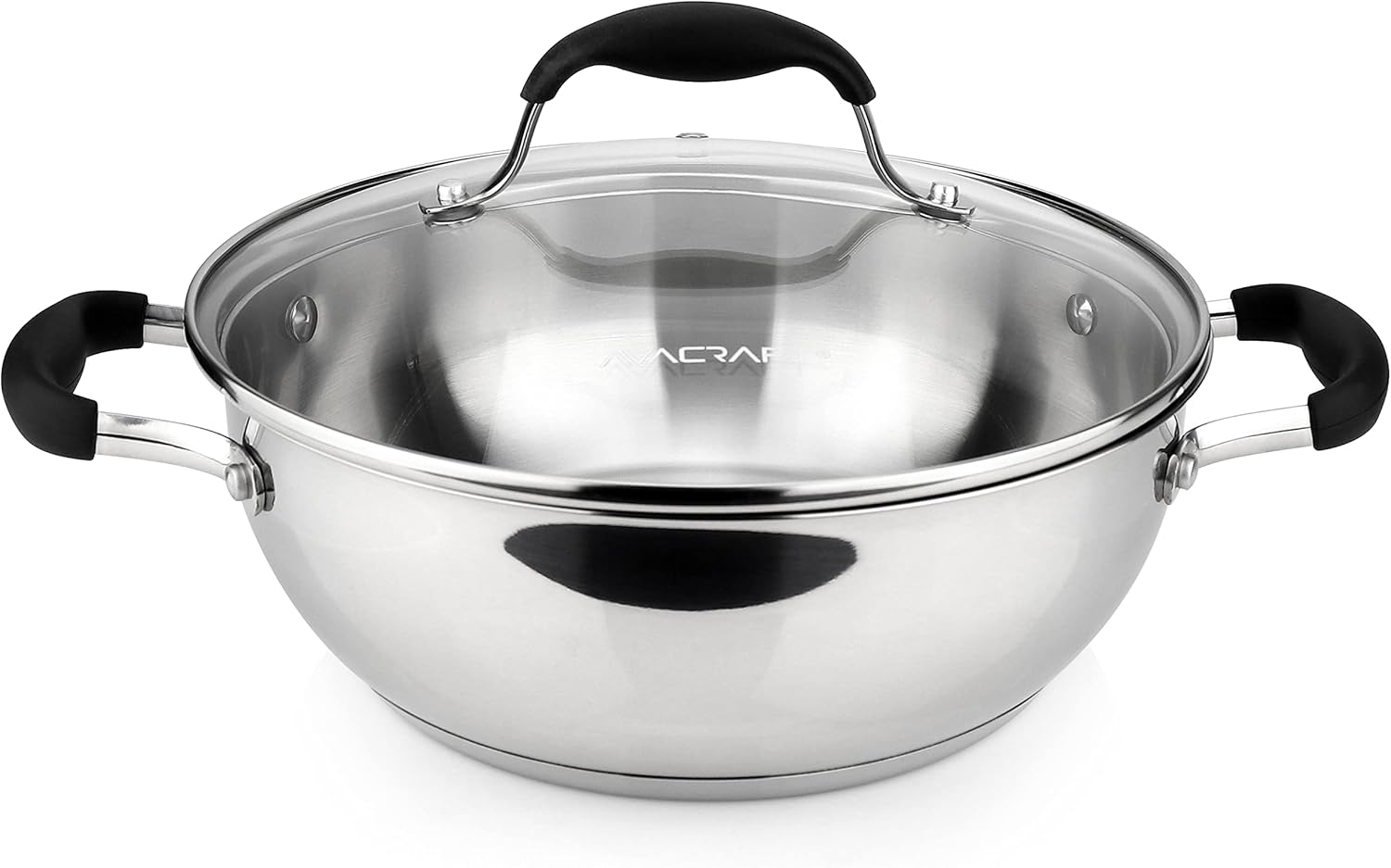 AVACRAFT 18/10 Stainless Steel Everyday Pan, Stir Fry Pan with Five-Ply Base, Chef&rsquo;S Pan with Glass Lid, Multipurpose Stewpot Skillet, Saute Pan, Casserole in Pots and Pans (9 Inch) image number 4