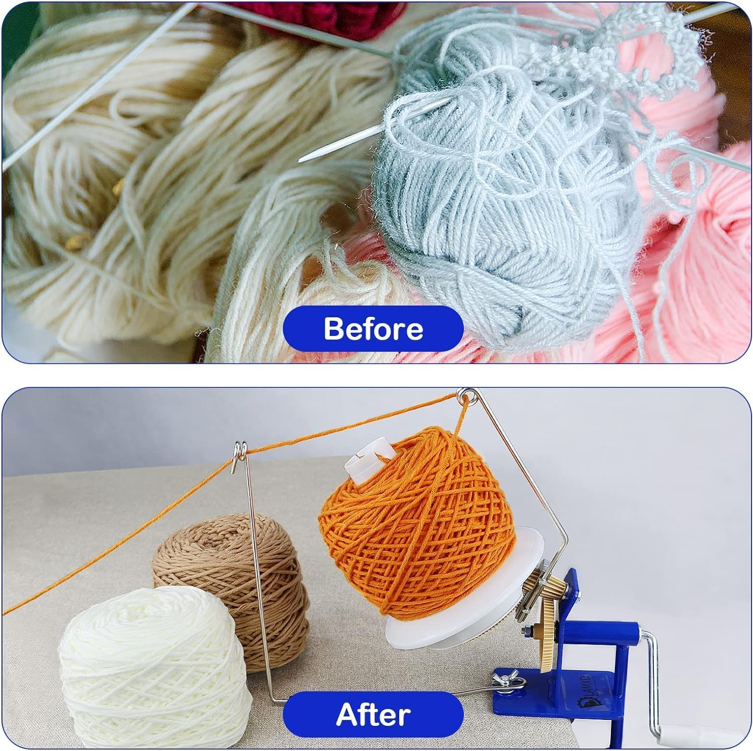 Large Metal Yarn/Fiber/Wool/String Ball Winder - 10 Oz，Hand Operated, Blue and White