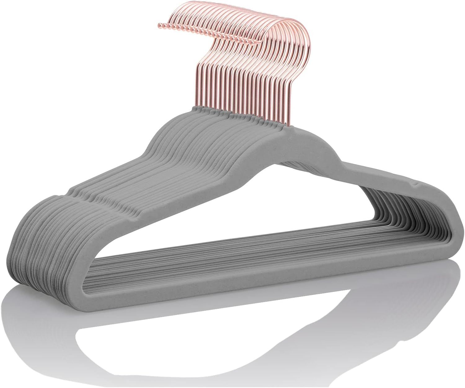 MIZGI Premium Kids Velvet Hangers (Pack of 50) 14" Wide with Copper Rose Gold Hooks,Space Saving,Nonslip Huggable Closet Hangers for Petite Junior Children'S Skirt Dress Pants,Clothes Hangers