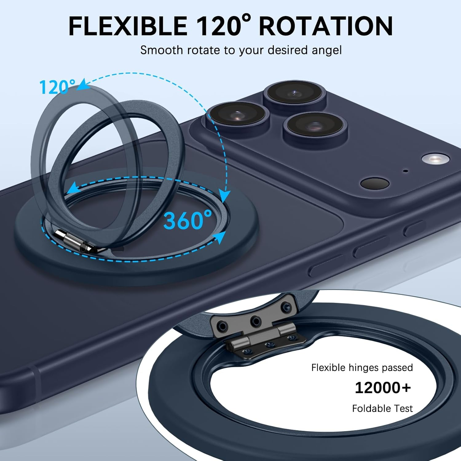 YINLAI Magnetic Phone Grip for Magsafe, [360&deg; Adjustable] [Ultra-Light 18G] [With Soft-Touch Matte Finish] Magnetic Finger Grip, Phone Ring Holder Ring Stand for Iphone 17/16/15/14/13/12 Series, Blue - Orange image number 6