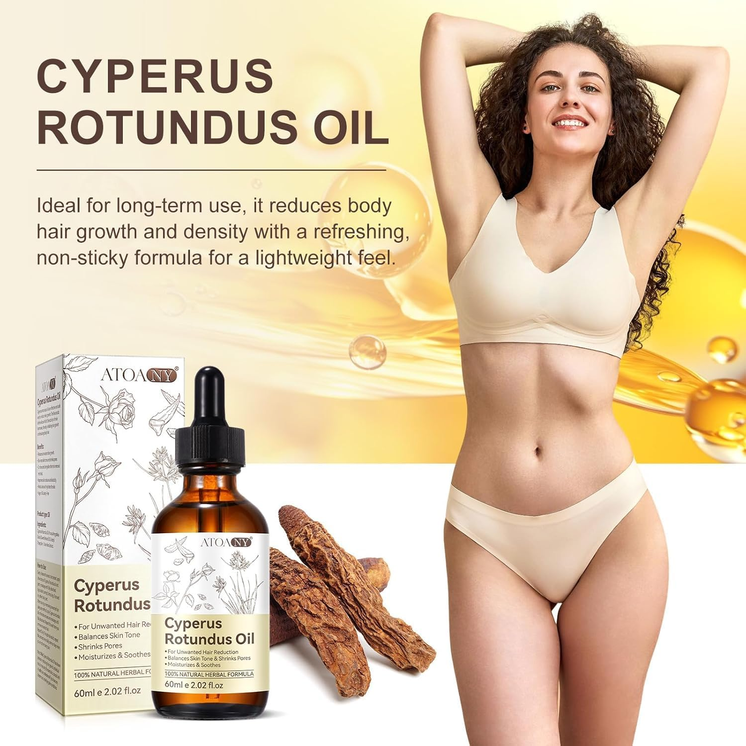 Natural Cyperus Rotundus Oil for Hair Removal, Reducing Body Hair Growth, Smoothing, Moisturizes & Soothes Skin, Gentle and Effective for All Skin Types, 2Fl Oz, 60Ml, image number 1