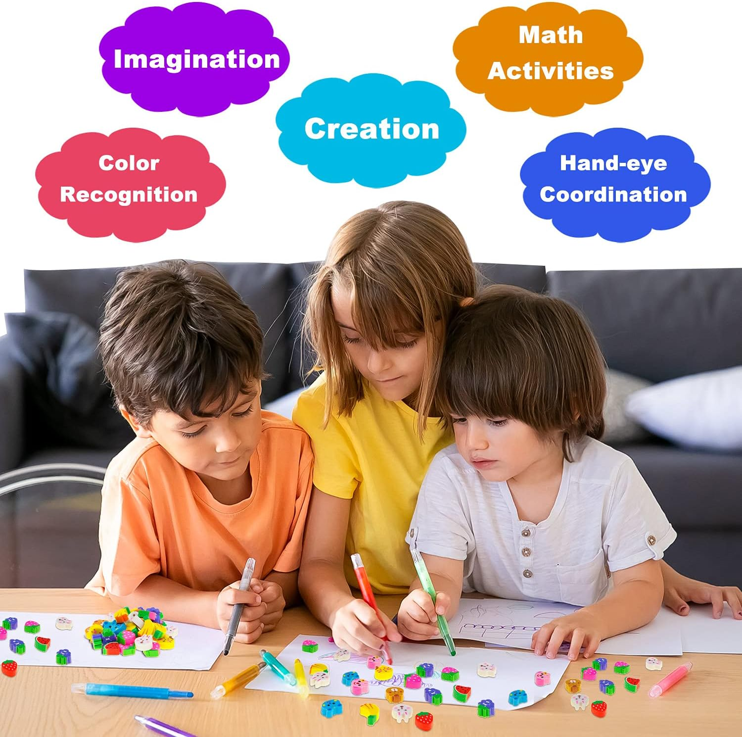 YGAOHF Mini Animal Fruit Erasers, 120 Pack, Multicolor, Rubber, Mini Eraser, Animal, Fruit Shapes, School Classroom Supplies & Prizes