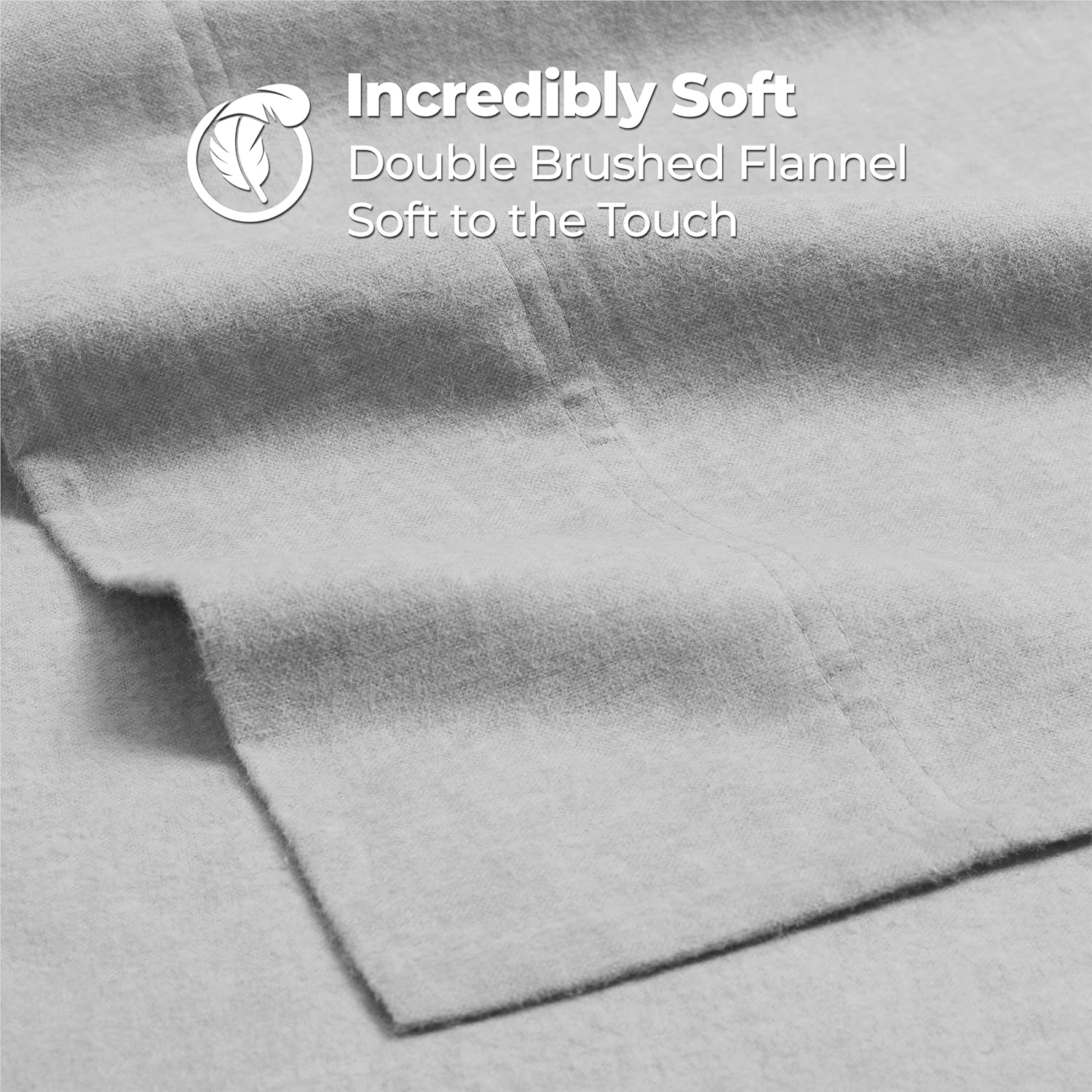 Superior Melange Flannel Cotton Sheet Set, Ultra-Soft Textured Sheets, Modern, Farmhouse Bedding, Basics, Includes; Flat Sheet, Elastic Deep Pocket Fitted Sheet, Pillowcases, Full, Grey image number 3