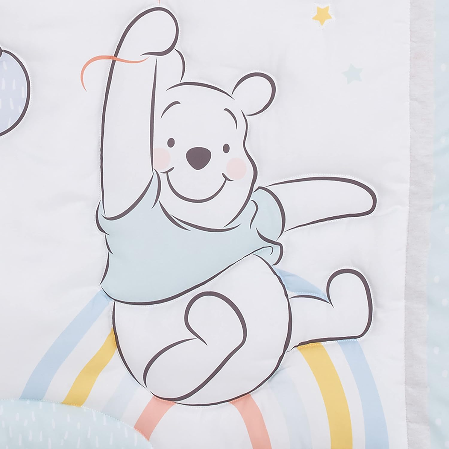 Disney Winnie the Pooh Hello Sunshine White and Aqua Piglet, Rainbow, Clouds, and Sun 3 Piece Nursery Mini Crib Bedding Set - Comforter and Two Fitted Mini Crib Sheets image number 2