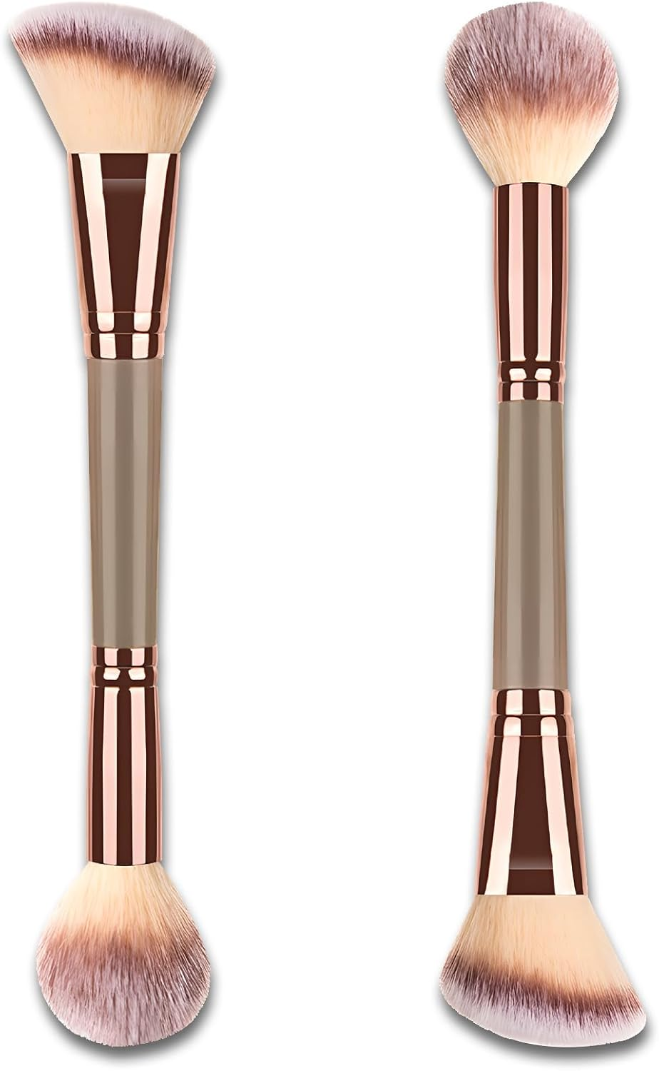 Double-Ended Foundation Makeup Brush, Angled/Round Top for Liquid, Powder & Cream Blending (Brown) image number 2