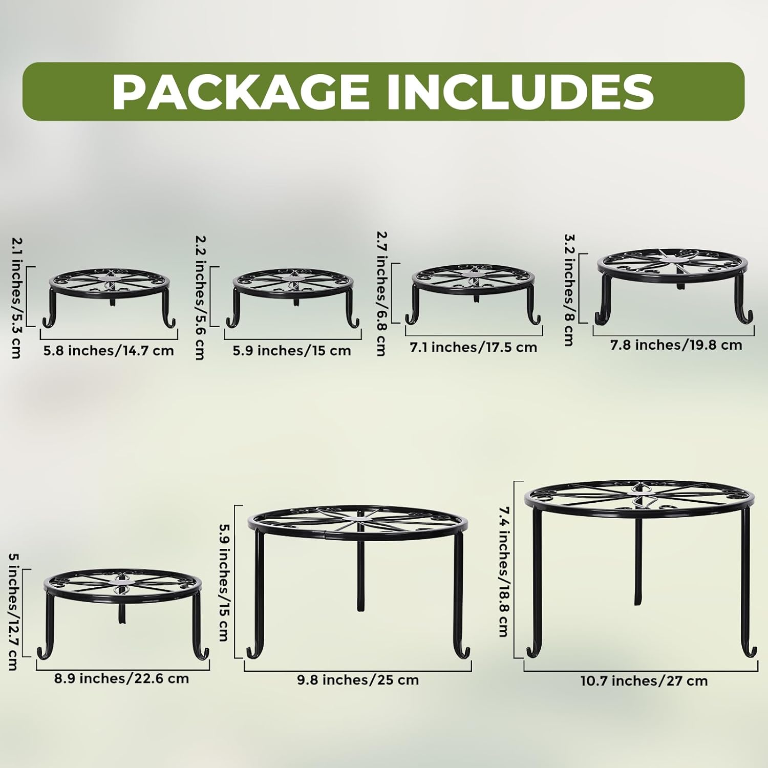 7 Pack Metal Plant Stands, Ditind Heavy Duty Potted Stand Holder for Multiple Plant, Rustproof Iron Flower Pot Stands for Outdoor Indoor, round Plant Pot Shelf Supports Decor Racks for Garden Home