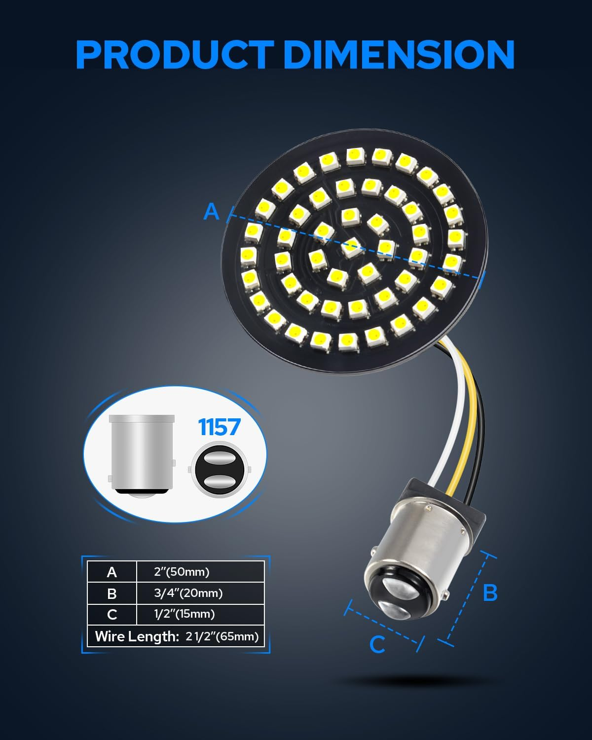 Benlari New 1157 LED Motorcycle Front Turn Signals Bulbs 2 Inch Bullet Lights with Smoked Lens Covers Fit for Harley Davidson Touring Dyna Softail Sportster Street Glide Road Glide Iron 883, 2PCS image number 6