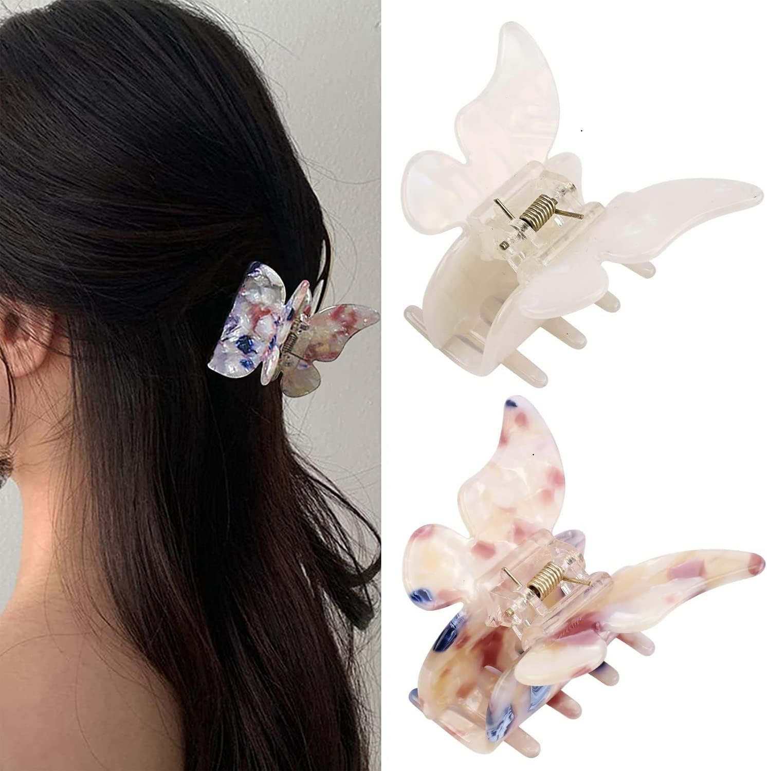Butterfly Hair Clip for Thick Hair, Pack of 2 Butterfly Hair Clips for Women, Butterfly, Cute Hair Claw, Pine Clips, Acetate Butterfly Hair Accessories for Girls image number 1