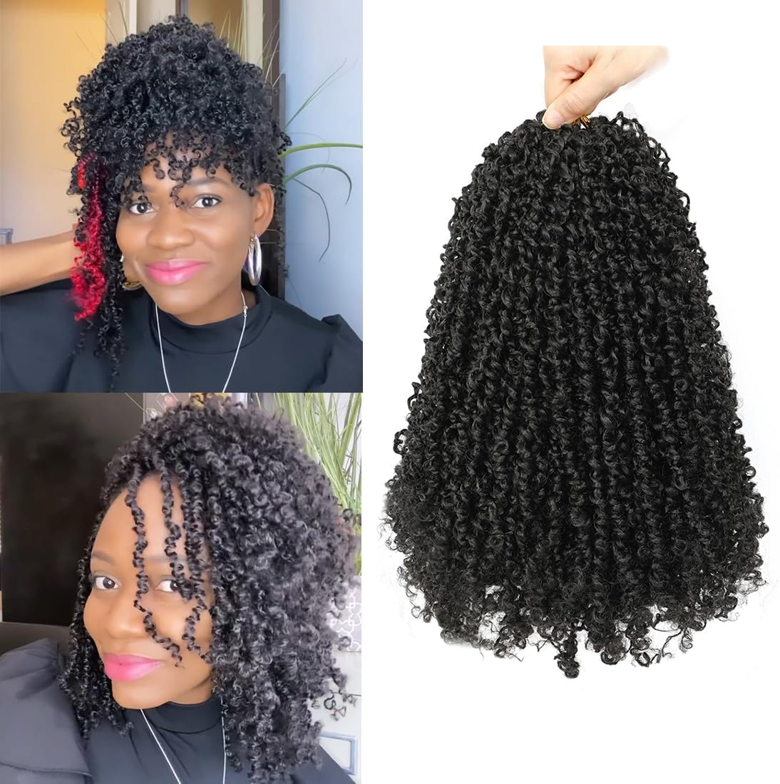 Youngther Yanky Twist Crochet Hair Pre Twisted Fluffy Spring Twist Curly Crochet Hair Pre Looped Synthetic Hair Extensions 12 Inch 1B Pack of 2