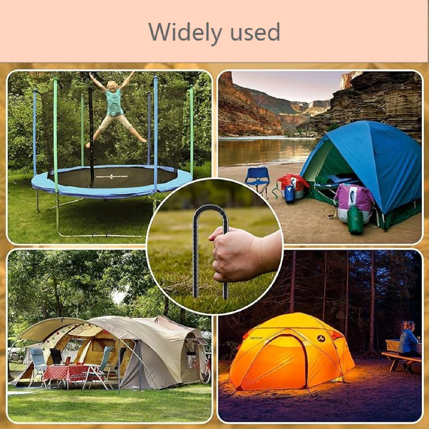 6Pcs 12 in Rebar Ground Tent Stakes, Heavy Duty Galvanised Ground Anchor, U-Shaped Tent Pegs, Nails, Building Anchor, Metal Fence Stakes for Canopies Shed Swing Trampoline