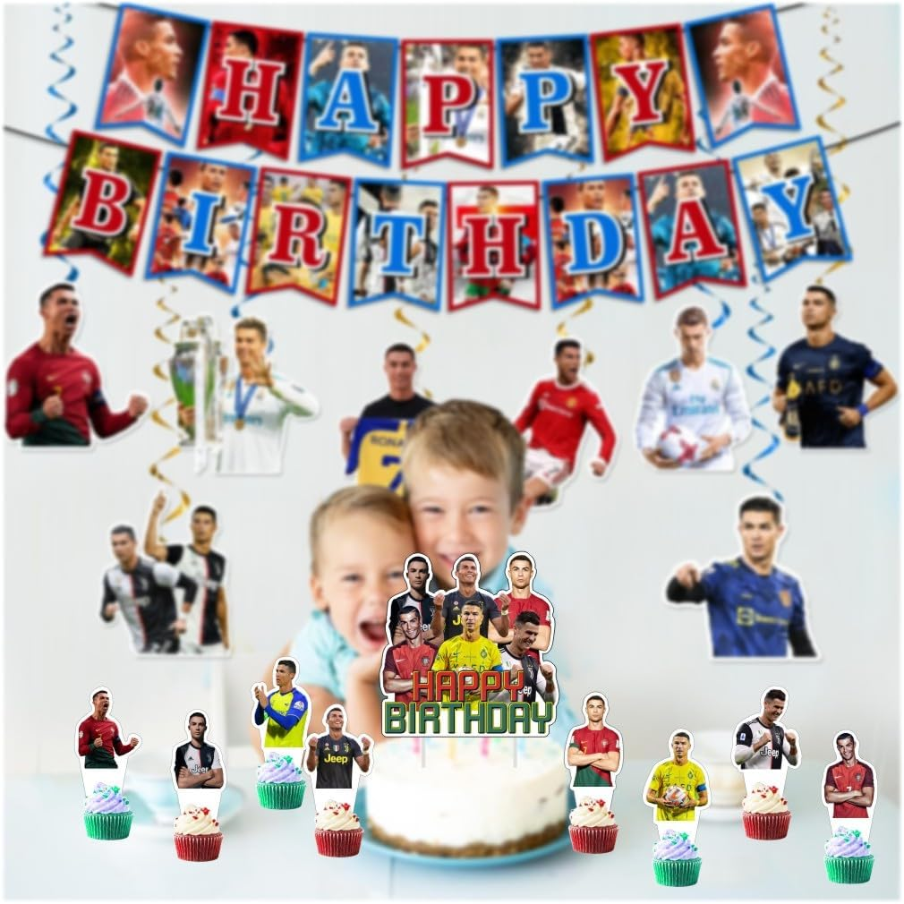 25Pcs Soccer Cake Decorations with 1Pcs Cake Topper, 24Pcs Cupcake Toppers for Football Birthday Party Supplies. image number 2