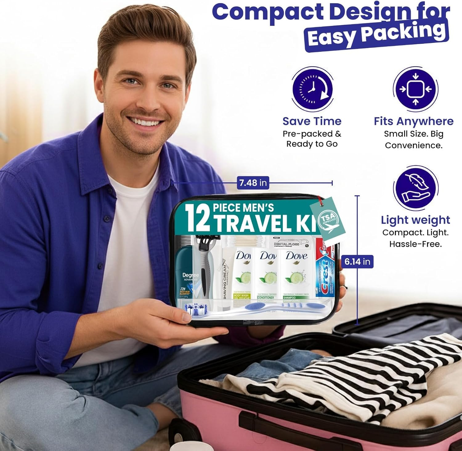 Trektote Travel Toiletry Kit for Men &ndash; 12 Piece Set of Travel Size Toiletries, TSA Compliant, Travel Essentials, Includes Shampoo and Conditioner, Body Wash, Toiletry Bag & More image number 5