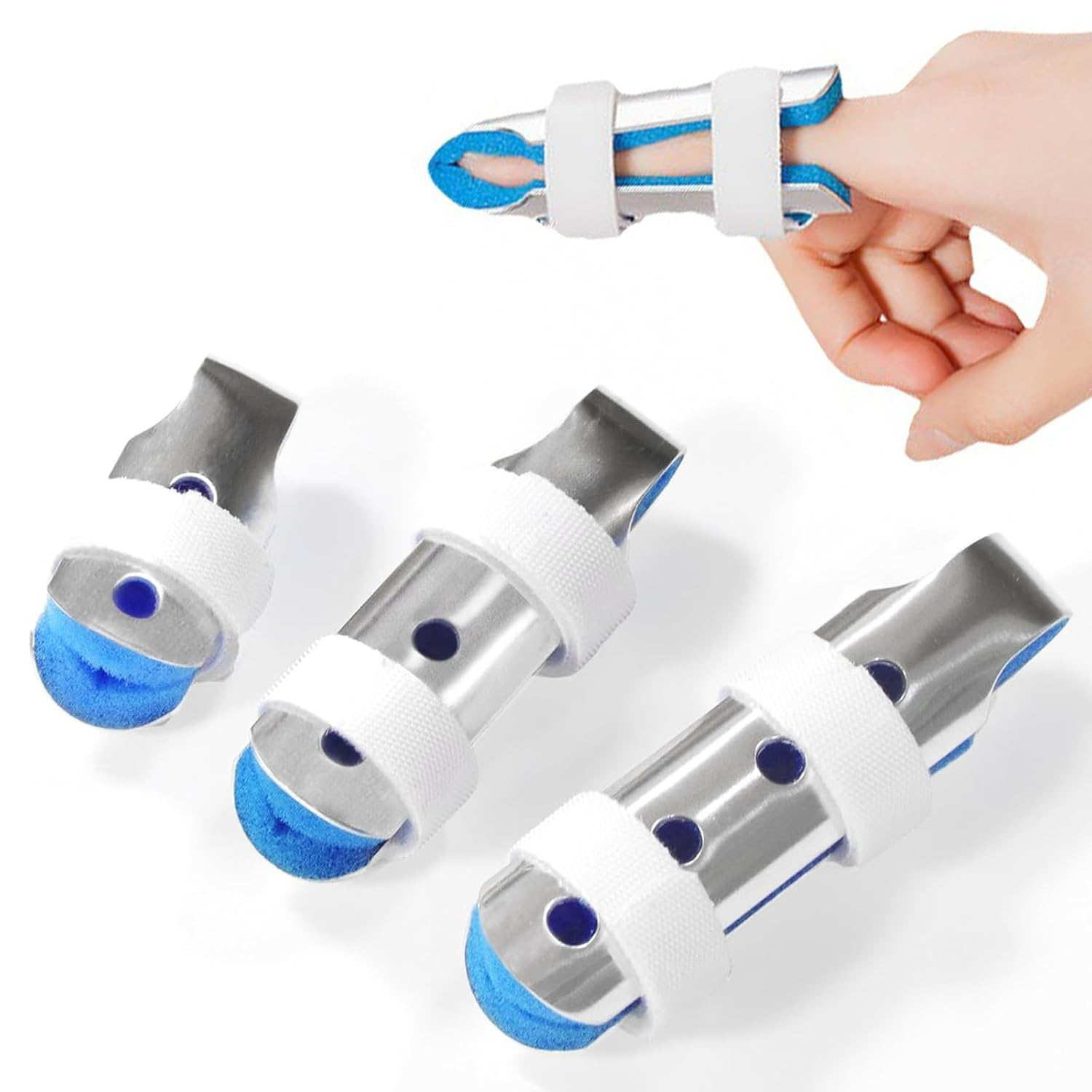 JOWILIN Finger Splint Set, 3 Size Aluminum Finger Stabilizer with Metal Support for Relief Suffering Pain Sprains Strains Arthritis Finger Knuckle Immobilization for Adults, Children, Kids image number 1