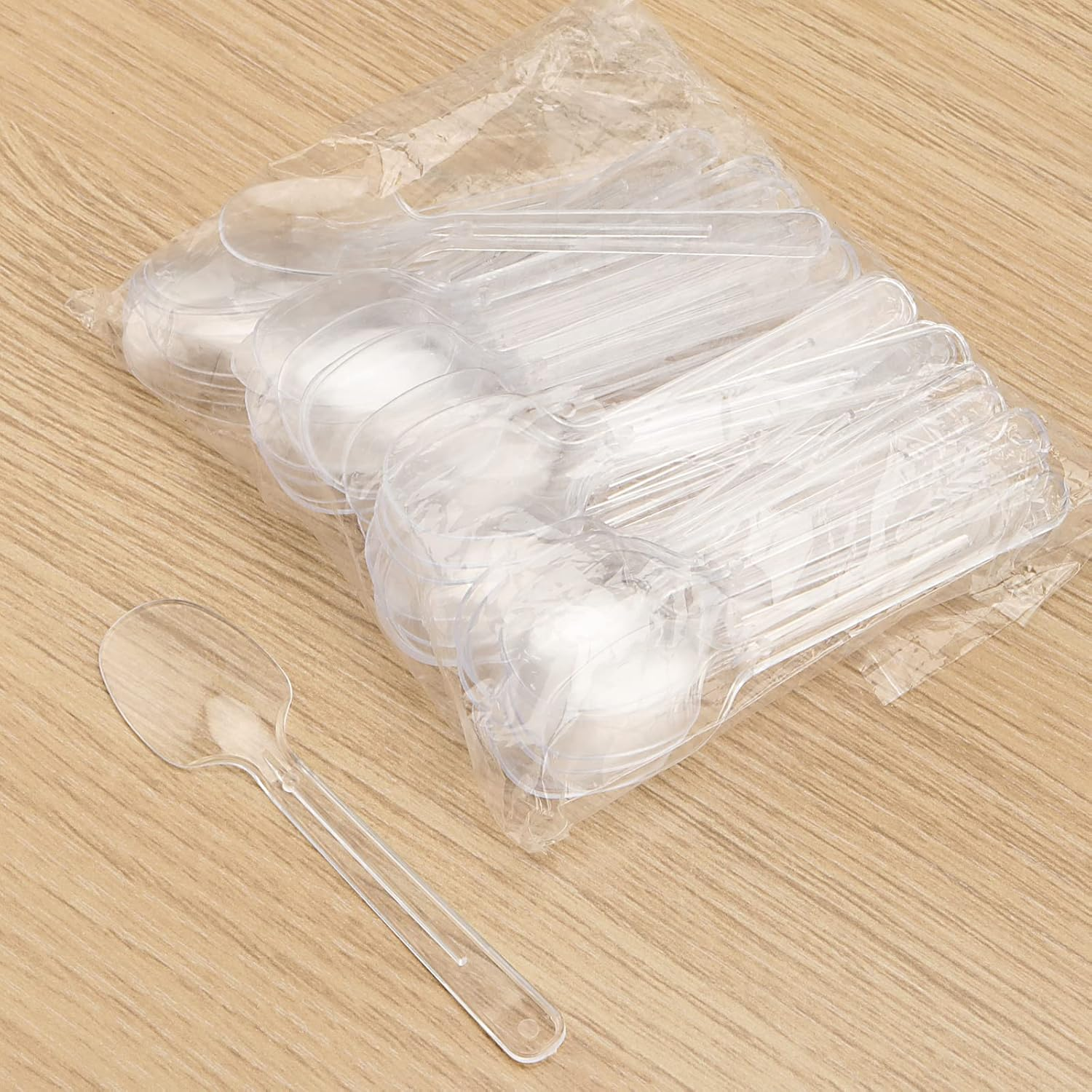 SINJEUN 400 PCS Mini Dessert Spoons, 10Cm Clear Plastic Lightweight Reusable Teaspoons for Party, New Year, Dessert House image number 3