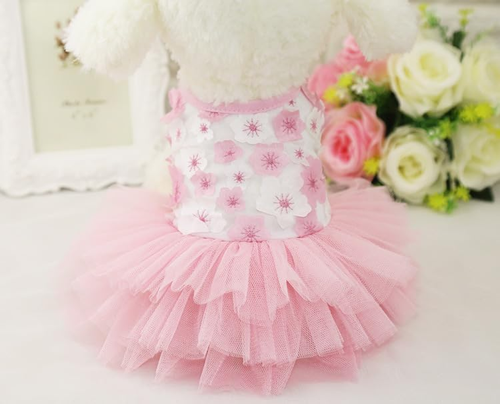 Dog Princess Dress, Dog Skirt Wedding Dress Summer Peach Blossom Petal Embroidery Tulle Ruffle Dresses Birthday Party Costume for Small Dog Girl Apparel (Pink, M) image number 3
